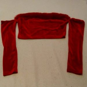 Red Velvet Fur Crop Top